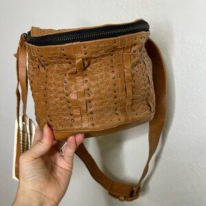NWT NEW Cleobella Tan Woven Leather Studded Crossbody Bag